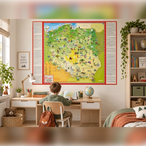 Aranż 1 - Polska Młodego Odkrywcy mapa ścienna dla dzieci - tapeta, 200x135 cm, SwiatMap.pl
