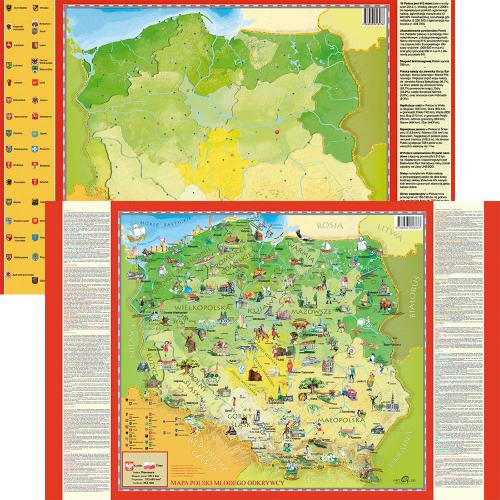 Polska Młodego Odkrywcy mapa - dwustronna podkładka na biurko do ćwiczeń, 58x38 cm, ArtGlob
