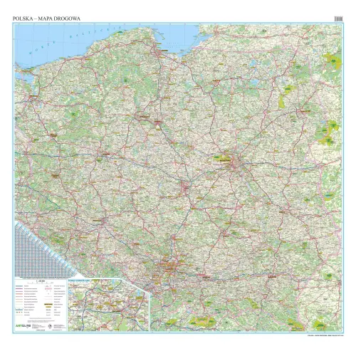 Polska mapa ścienna drogowa 1:350 000, 205x200 cm, ArtGlob