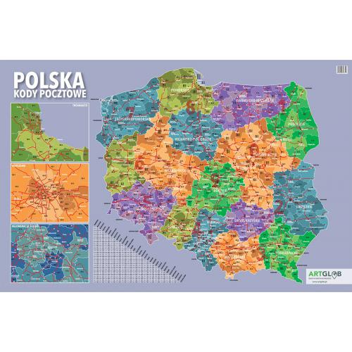 Polska kody pocztowe - podkładka na biurko kodowa, 58x38 cm, ArtGlob