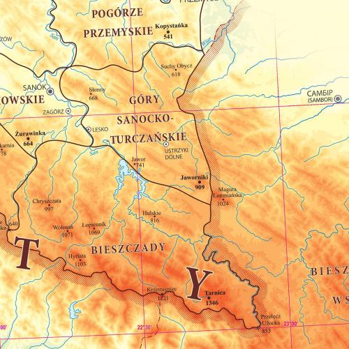 Polskie góry mapa ścienna, 1:700 000, 100x35 cm