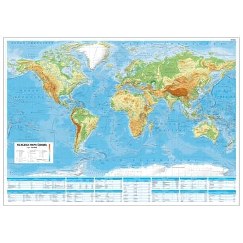 Świat. Mapa ścienna fizyczna 1:21 200 000, 194x140 cm, SwiatMap.pl