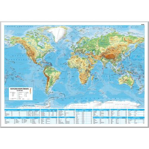 Świat mapa ścienna fizyczna 1:30 000 000, 140x100 cm, ArtGlob
