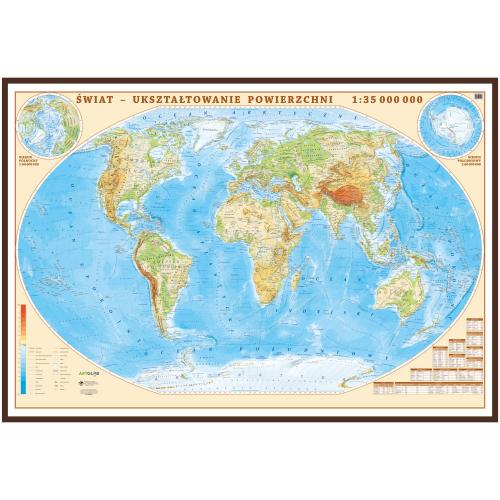 Świat. Mapa ścienna fizyczna, 1:35 000 000, 100x70 cm, ArtGlob