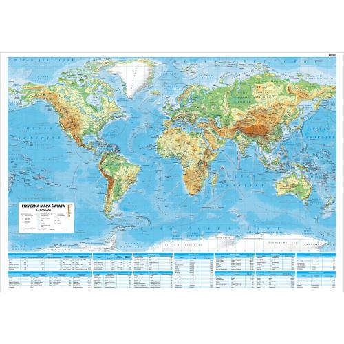 Świat. Mapa ścienna fizyczna, 1:42 000 000, 100x70 cm, ArtGlob