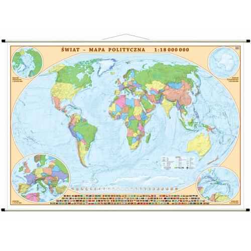 Świat mapa ścienna dwustronna polityczna do ćwiczeń 1:18 000 000, 194x139 cm, ArtGlob