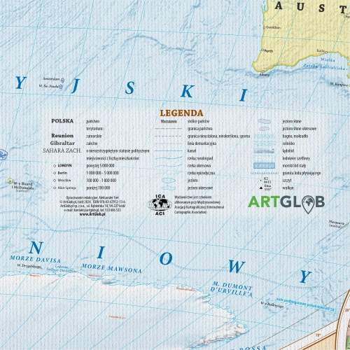 Świat. Mapa ścienna polityczna na płótnie, 1:35 000 000, 100x70 cm, SwiatMap.pl