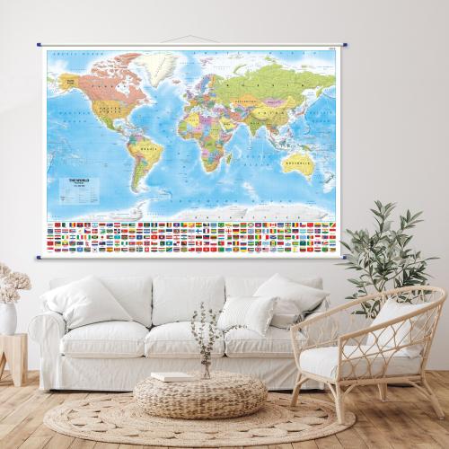 Aranż - Świat. Mapa ścienna polityczna, 1:21 200 000, 195x140 cm, ArtGlob
