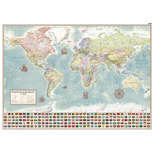 Świat polityczny. Stylizowana mapa ścienna, 1:21 200 000, 195x140 cm, ArtGlob