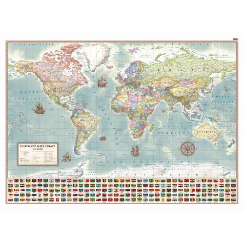 Świat polityczny. Stylizowana mapa ścienna, 1:42 000 000, 100x70 cm, ArtGlob
