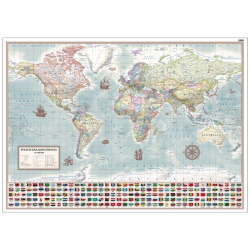 Świat polityczny. Stylizowana mapa ścienna, 1:42 000 000, 100x70 cm, SwiatMap.pl