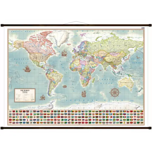 Świat polityczny. Stylizowana mapa ścienna anglojęzyczna, 1:30 000 000, 140x100 cm, ArtGlob