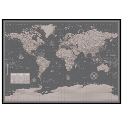 World Gray - Świat polityczny. Mapa ścienna 1:30 000 000, 140x100 cm, SwiatMap.pl