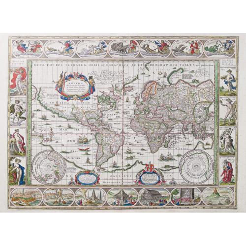 Świat według Willema Blaeu z 1635r. mapa ścienna na płótnie 100x70 cm, ArtGlob