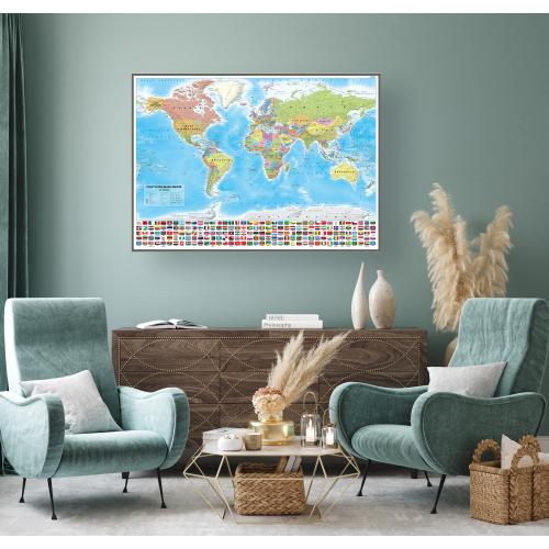 Aranż - Świat. Mapa ścienna polityczna 1:21 200 000, 195x140 cm, ArtGlob