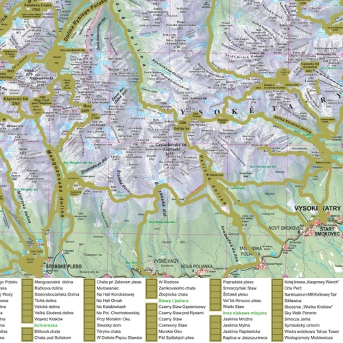 Tatry. Mapa zdrapka na podkładzie w ramie 1:50 000, zbliżenie - Tatry Wysokie słowackie (Štrbské Pleso) przed zdrapaniem, 70x49 cm, SwiatMap.pl