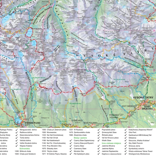 Tatry. Mapa zdrapka na podkładzie w ramie 1:50 000, zbliżenie - Tatry Wysokie słowackie (Štrbské Pleso) po zdrapaniu, 70x49 cm, SwiatMap.pl