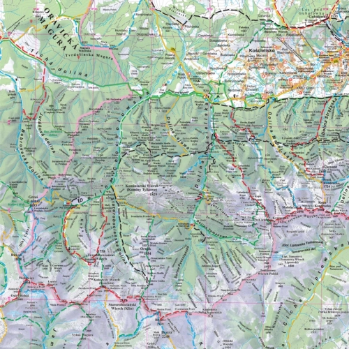 Tatry. Mapa zdrapka na podkładzie w ramie 1:50 000, zbliżenie - Tatry Zachodnie, strona słowacka, po zdrapaniu, 70x49 cm, SwiatMap.pl