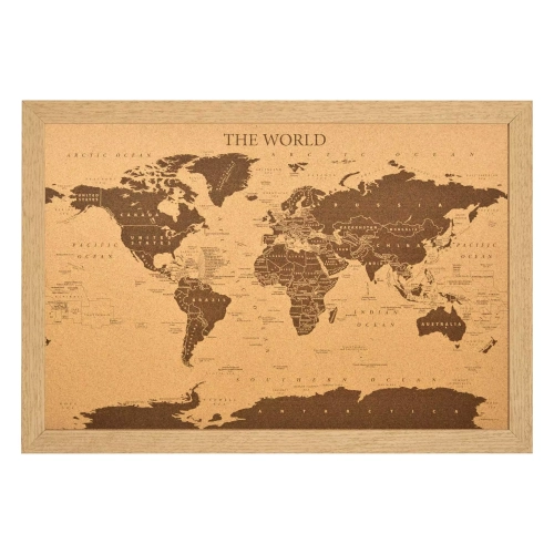Świat tablica korkowa w ramie - The World 64x44 cm, ArtGlob