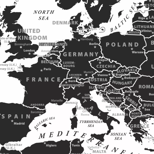 The World mapa ścienna polityczna-konturowa, 140x100 cm, zbliżenie na Europę, SwiatMap.pl