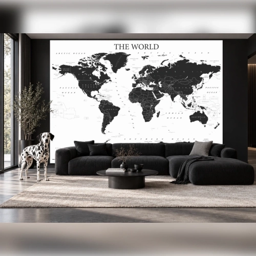 /AI/ Wizualizacja wnętrza - The World mapa polityczna - konturowa, tapeta, XXL, SwiatMap.pl