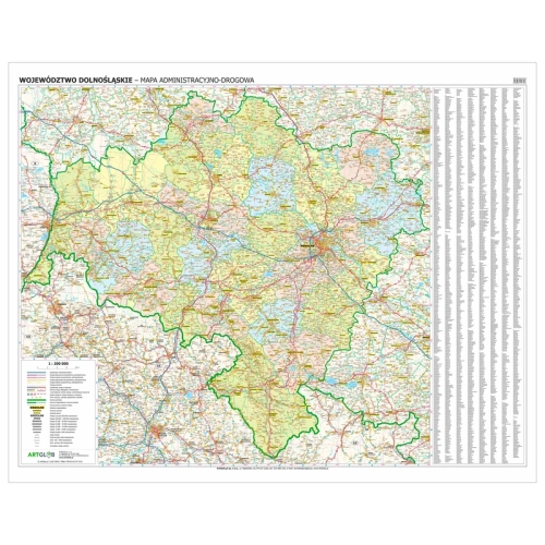 Województwo dolnośląskie. Mapa ścienna 1:200 000, 138x112 cm, SwiatMap.pl