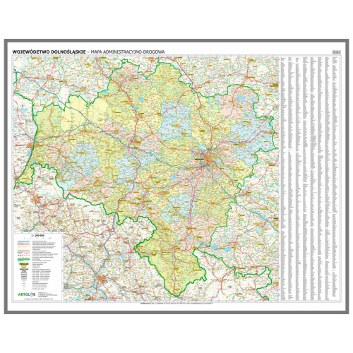 Województwo dolnośląskie. Mapa ścienna 1:200 000, 138x112 cm, SwiatMap.pl