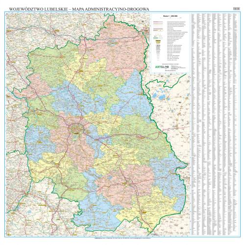 Województwo lubelskie mapa ścienna 1:200 000, 126x126 cm, ArtGlob