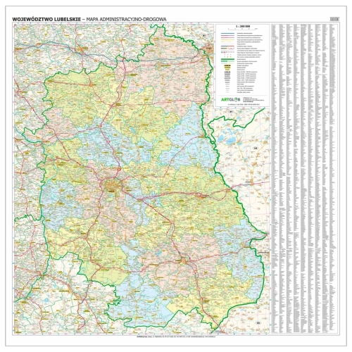 Województwo lubelskie. Mapa ścienna 1:200 000, 126x126 cm, SwiatMap.pl