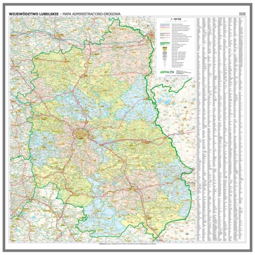 Województwo lubelskie. Mapa ścienna 1:200 000, 126x126 cm, SwiatMap.pl