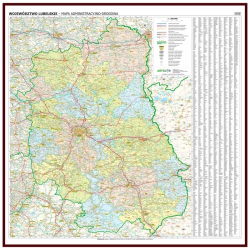 Województwo lubelskie. Mapa ścienna 1:200 000, 126x126 cm, SwiatMap.pl