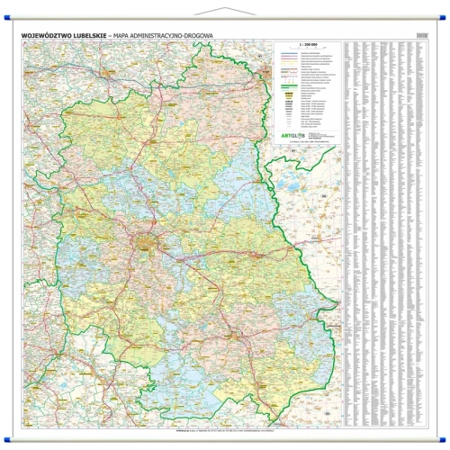 Województwo lubelskie. Mapa ścienna 1:200 000, 126x126 cm, SwiatMap.pl