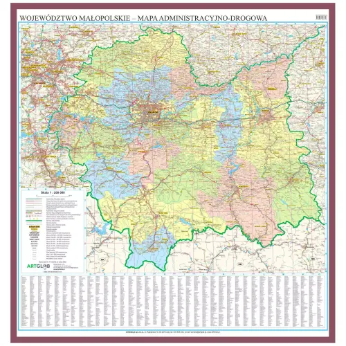 Województwo małopolskie mapa ścienna 1:200 000, 100x106 cm, ArtGlob