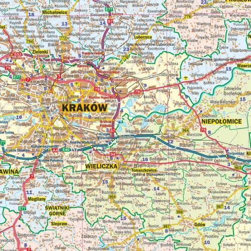 Województwo małopolskie. Mapa ścienna 1:200 000, 100x106 cm, SwiatMap.pl