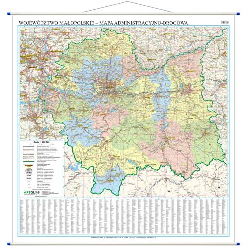 Województwo małopolskie mapa ścienna 1:200 000, 100x106 cm, ArtGlob
