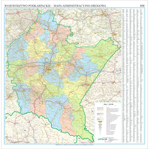 Województwo podkarpackie mapa ścienna 1:200 000, 111x112 cm, ArtGlob