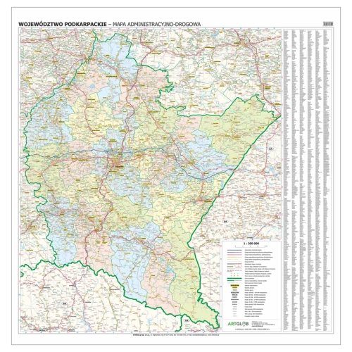 Województwo podkarpackie. Mapa ścienna 1:200 000, 111x112 cm, SwiatMap.pl