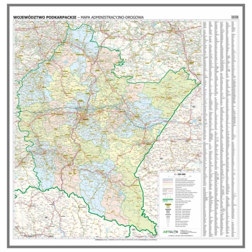 Województwo podkarpackie. Mapa ścienna 1:200 000, 111x112 cm, SwiatMap.pl