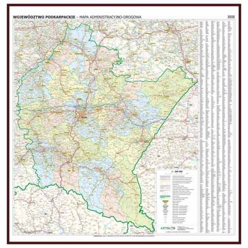 Województwo podkarpackie. Mapa ścienna 1:200 000, 111x112 cm, SwiatMap.pl