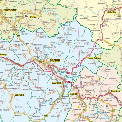 Województwo podkarpackie. Mapa ścienna 1:200 000, 111x112 cm, SwiatMap.pl