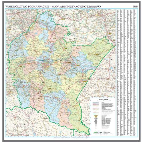 Województwo podkarpackie mapa ścienna 1:200 000, 111x112 cm, ArtGlob