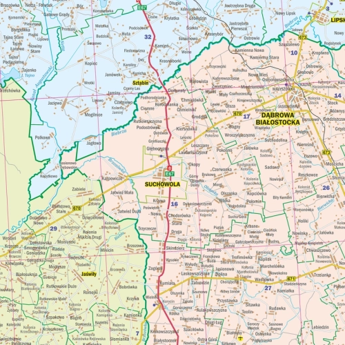 Województwo podlaskie. Mapa ścienna 1:200 000, 111x133cm, SwiatMap.pl