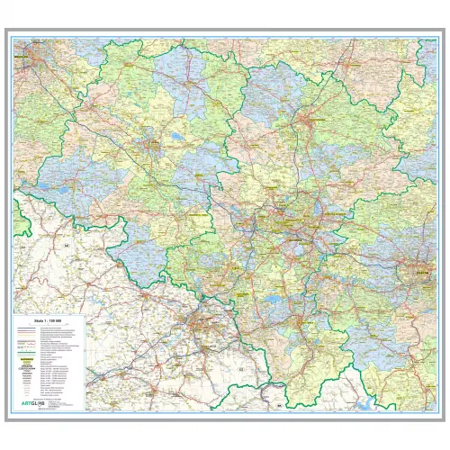 Województwo śląskie i opolskie mapa ścienna 1:150 000, 160x143 cm, ArtGlob