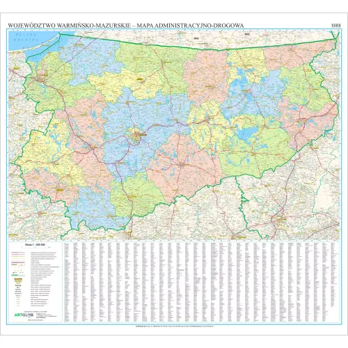 Województwo warmińsko-mazurskie mapa ścienna 1:200 000, 129x119 cm, ArtGlob