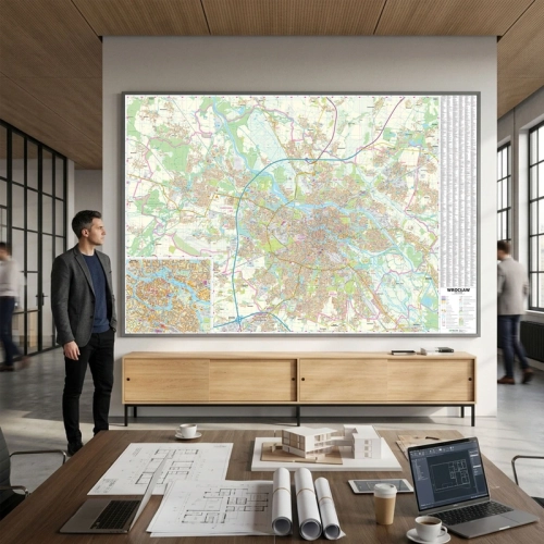 /AI/ Aranż - Wrocław. Mapa ścienna 1:15 000, 206x143 cm, SwiatMap.pl