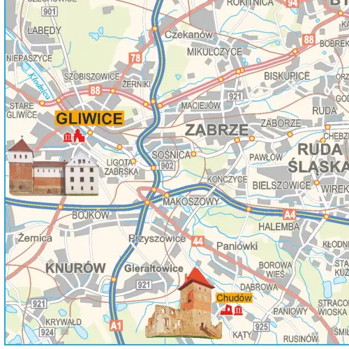 Polska mapa ścienna zamków 1:700 000, 108x102 cm, ArtGlob