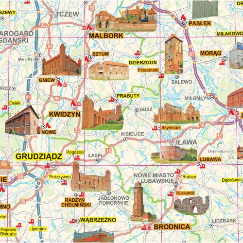 Polska mapa ścienna zamków - naklejka 1:700 000, ArtGlob
