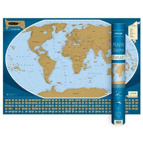 Świat mapa zdrapka na podkładzie 1:50 000 000 ArtGlob