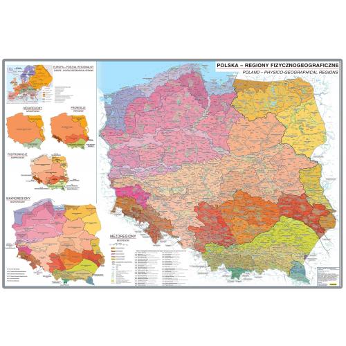 Polska. Mapa ścienna regiony fizycznogeograficzne, 1:700 000, 196x132 cm, Compass