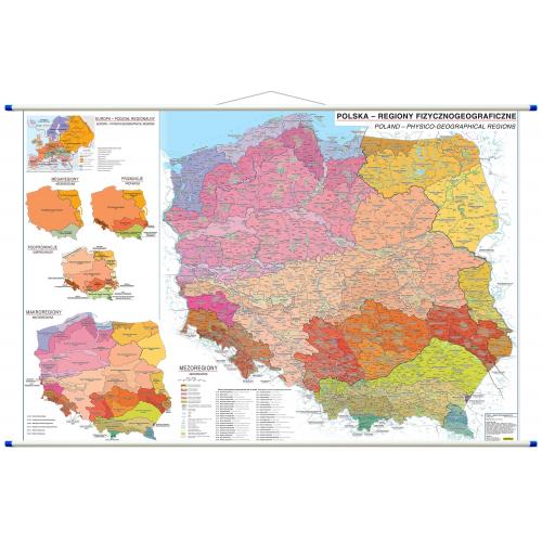 Polska. Mapa ścienna regiony fizycznogeograficzne, 1:700 000, 196x132 cm, Compass